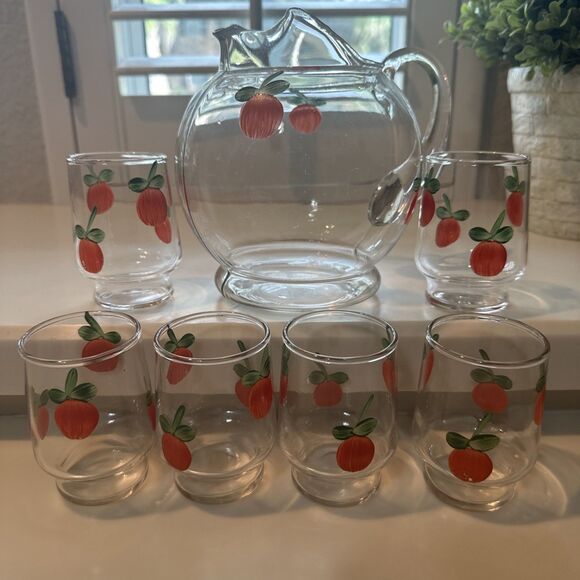 UNKNOWN Other - Vintage 7 Piece Set - Juice Pitcher/6 Glasses Hand Painted